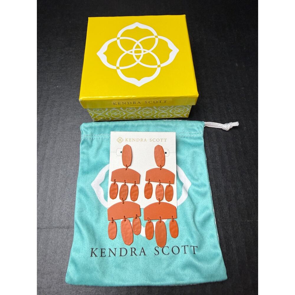 Kendra Scott Matte Terracotta Drop Chandelier Earrings Emmet Statement Orange